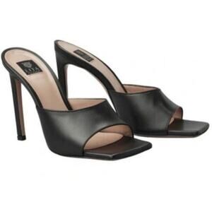 Lita‎ by Ciara Solid Square Toe Leather Slide EU39 US8 Black Formal Wedding